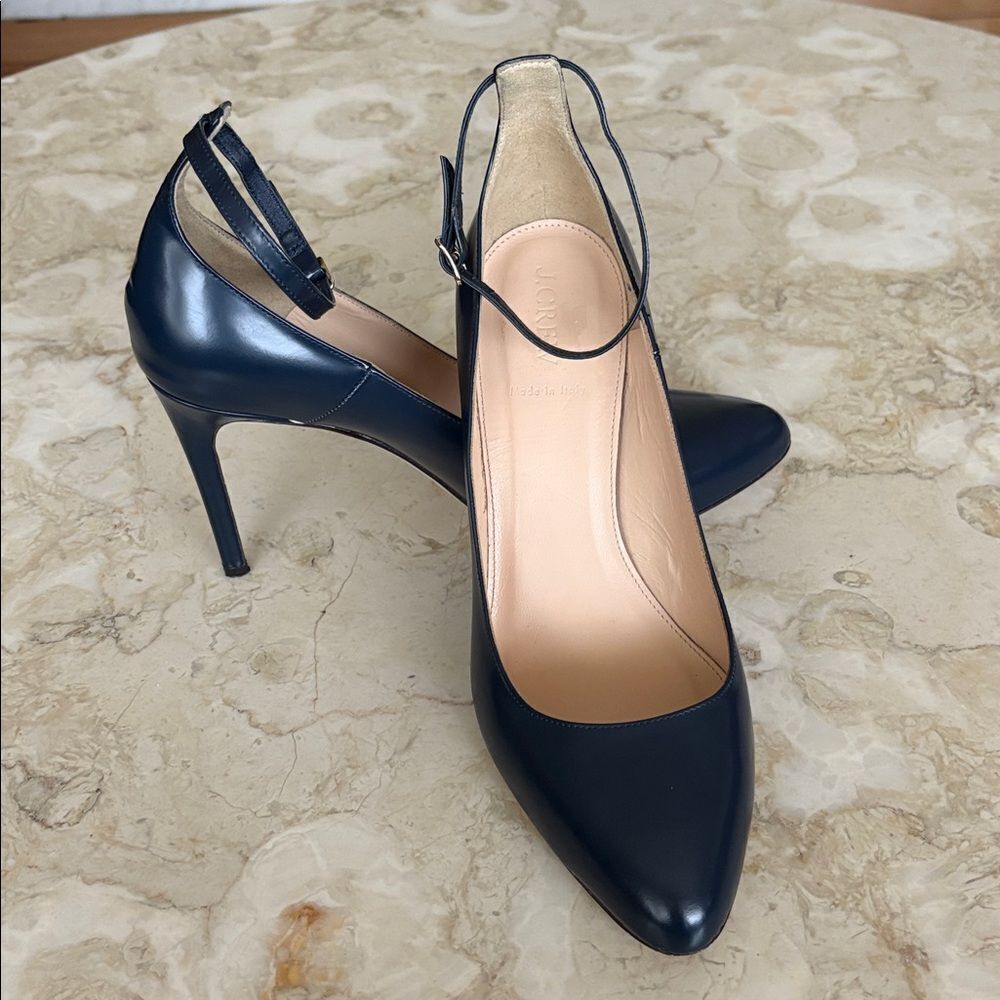 J. Crew Glossy Leather Stiletto Pumps Heels with Ankle Straps